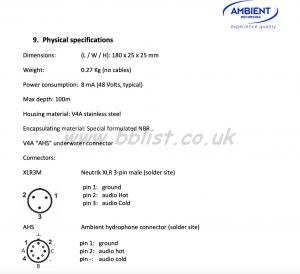 Ambient ASF-1 hydrophone with 10m cable 