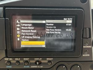 Sony PXW-X500 Camcorder Side Colour Monitor showing latest firmware installed V7.01