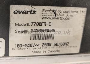 1x Evertz 7700FR Rack mount Multiframe with 7700FC Card 