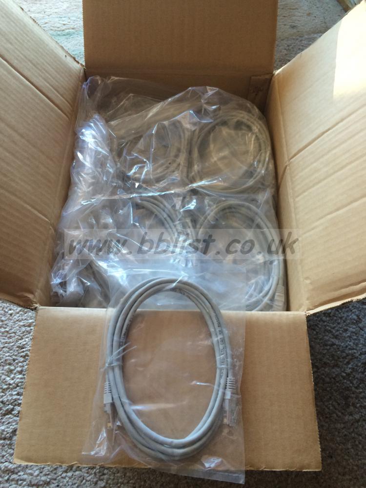 Box of 80 individual Cat 5e Ethernet patch cables; 2m length