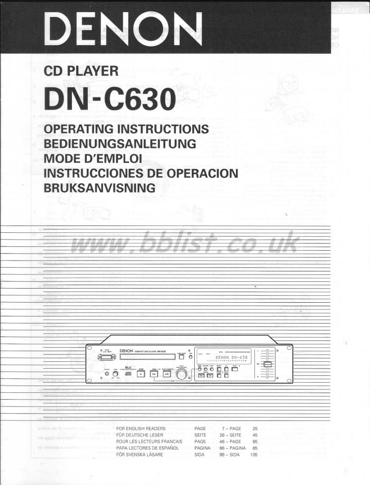 Denon DN-C630 CD Player User Manual