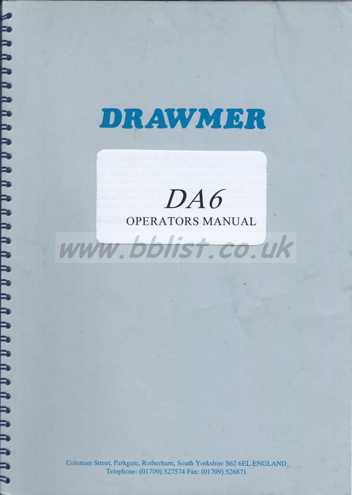 Drawmer DA6 Distribution Amplifier Operators Manual