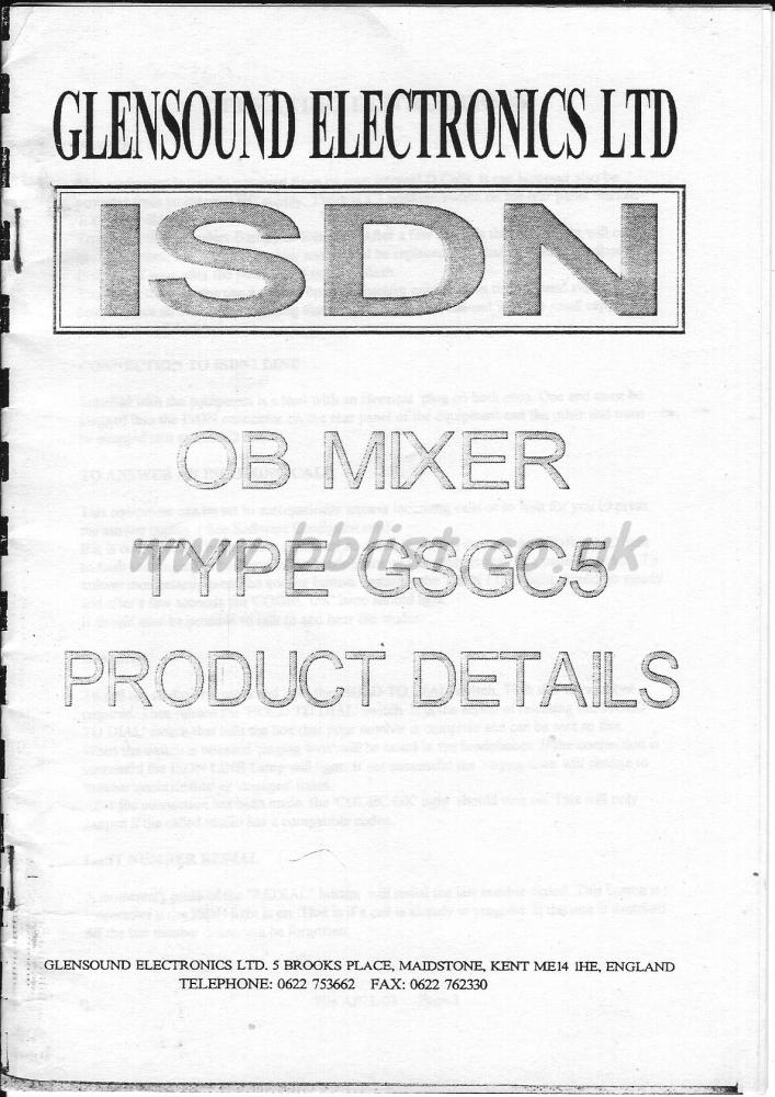 Glensound GSGC5 ISDN Codec Mixer User Manual