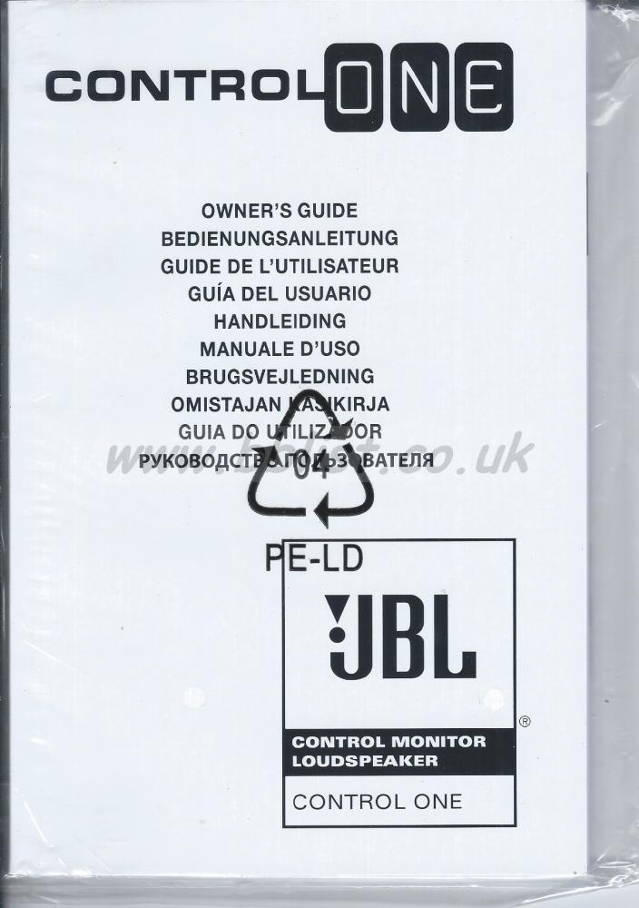 JBL Control ONE Loudspeaker Owner\'s Guide *Brand new*