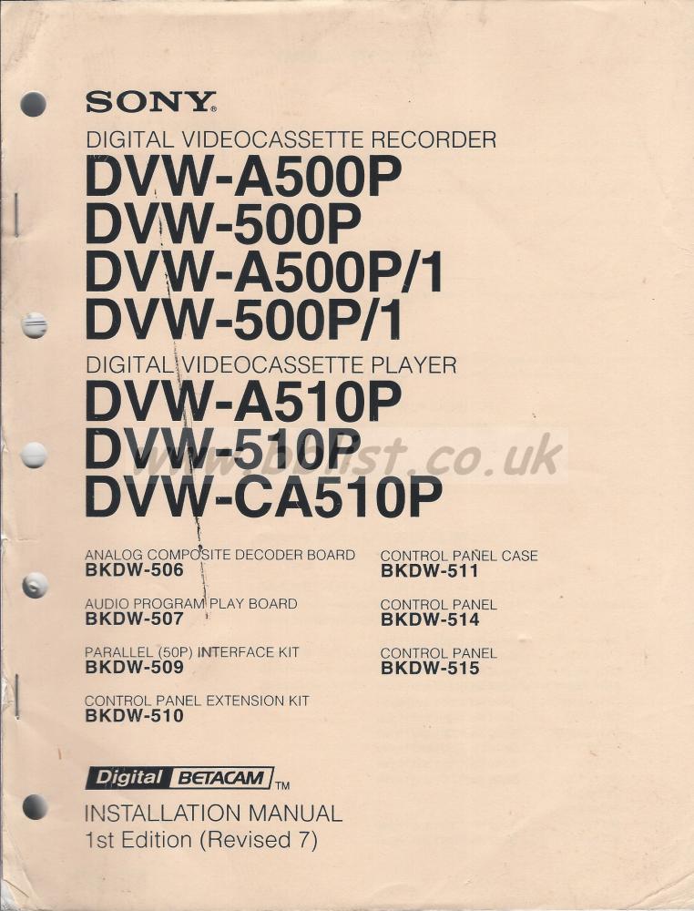 Sony DVW-A500P DVW-A510P CA510P DigiBeta Installation Manual