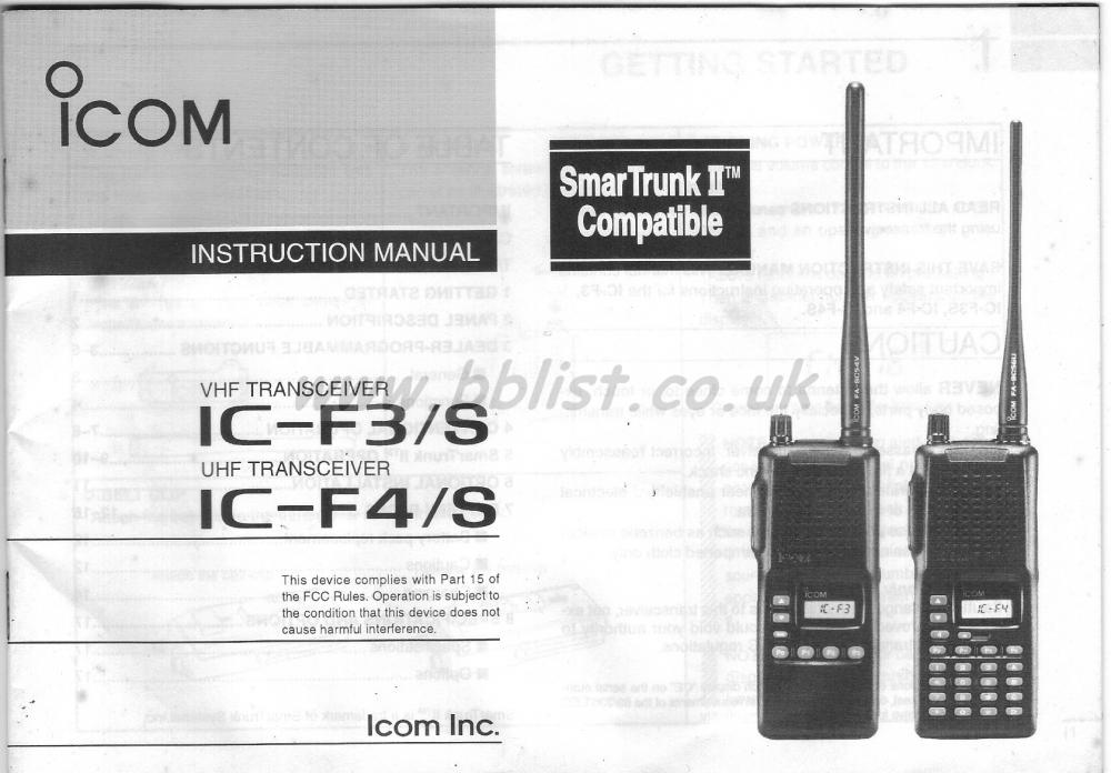 Icom IC-F3/S & IC-F4/S Instruction Manual