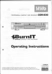 HHB CDR-830 BurnIt CD Recorder Operating Instructions