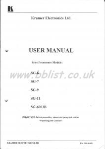 Kramer Sync Processor SG-6 SG-7 SG-9 SG-11 SG-6003B Manual