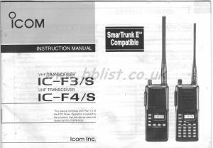 Icom IC-F3/S & IC-F4/S Instruction Manual